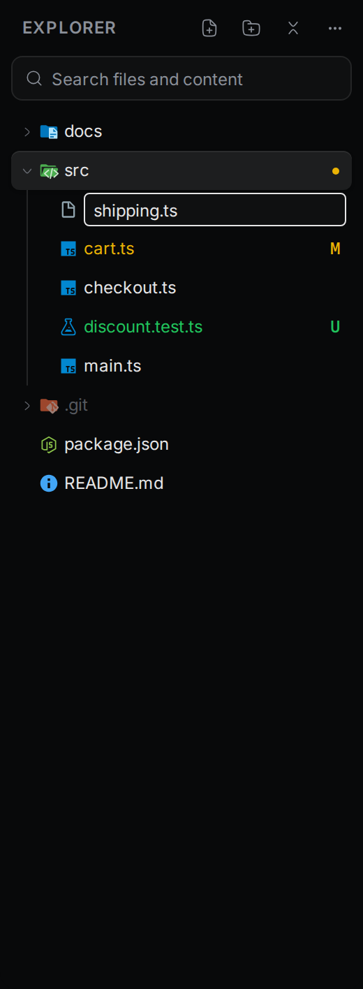 A name field for shipping.ts inside the src folder